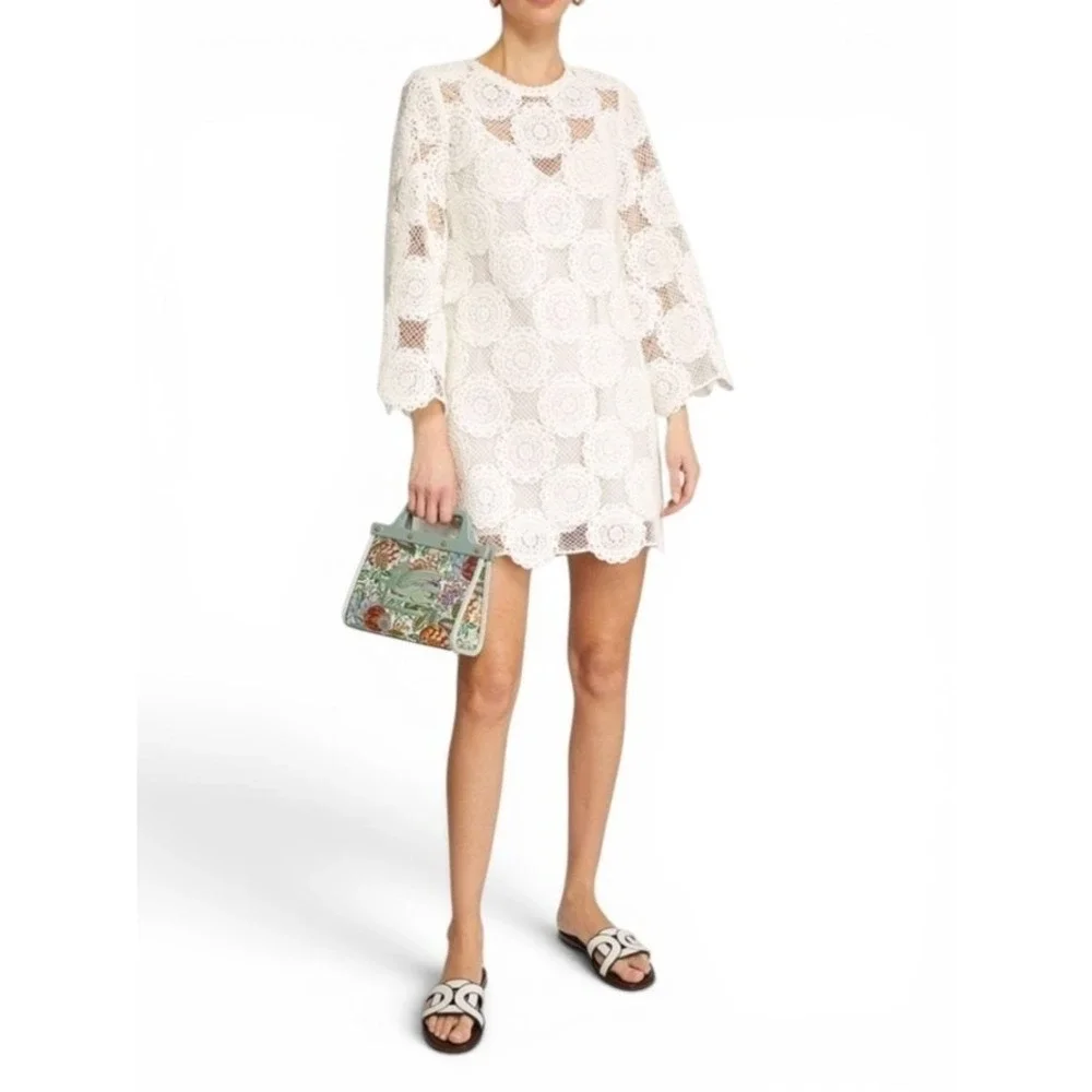 Zimmermann Junie Ivory Crochet Lace Tunic Mini Dress Resort 3/L/10 Bridal Boho - Picture 8 of 9